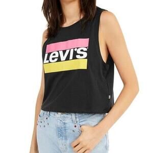 Levi's Medium Black Cropped Tank Top Pink Yellow Stripes Muscle Tank